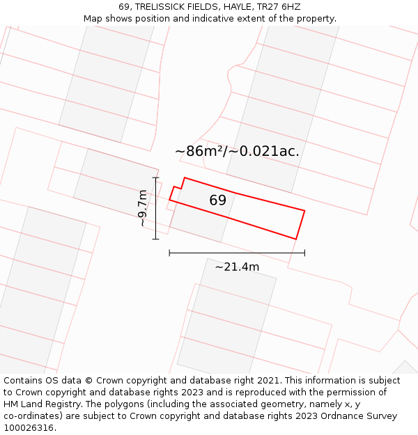 69, TRELISSICK FIELDS, HAYLE, TR27 6HZ: Plot and title map