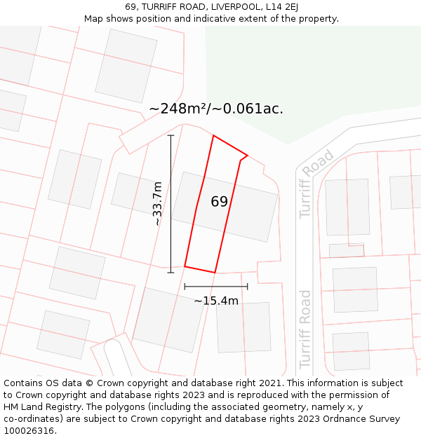 69, TURRIFF ROAD, LIVERPOOL, L14 2EJ: Plot and title map