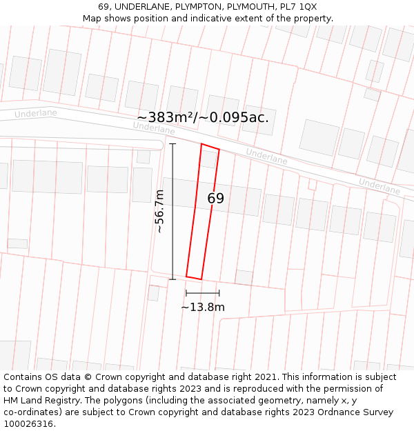 69, UNDERLANE, PLYMPTON, PLYMOUTH, PL7 1QX: Plot and title map