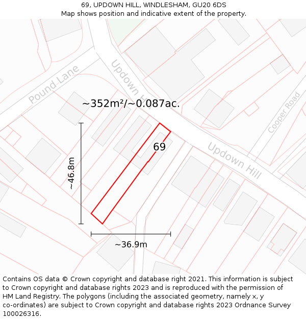 69, UPDOWN HILL, WINDLESHAM, GU20 6DS: Plot and title map