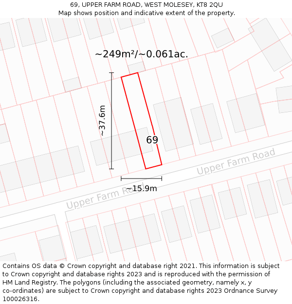 69, UPPER FARM ROAD, WEST MOLESEY, KT8 2QU: Plot and title map