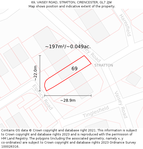 69, VAISEY ROAD, STRATTON, CIRENCESTER, GL7 2JW: Plot and title map