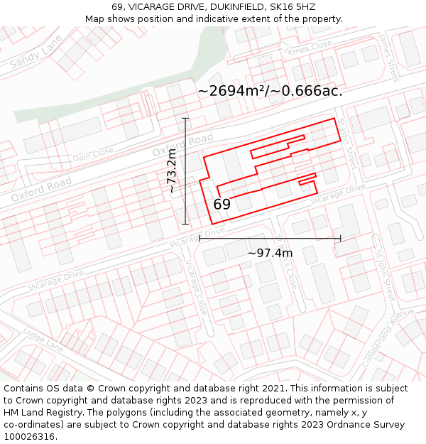 69, VICARAGE DRIVE, DUKINFIELD, SK16 5HZ: Plot and title map