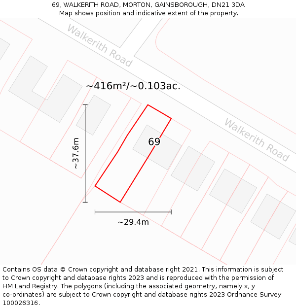 69, WALKERITH ROAD, MORTON, GAINSBOROUGH, DN21 3DA: Plot and title map