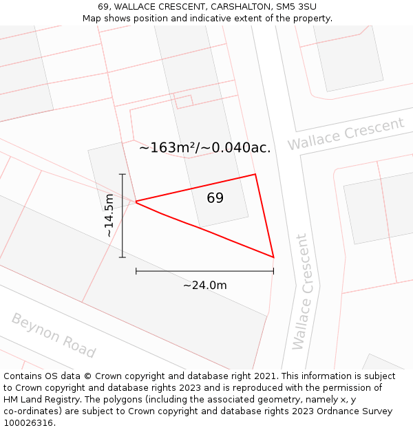 69, WALLACE CRESCENT, CARSHALTON, SM5 3SU: Plot and title map