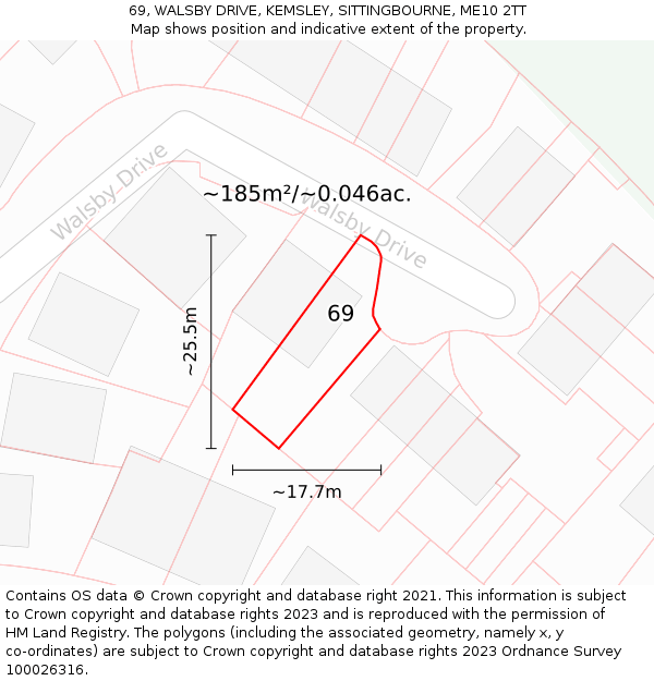 69, WALSBY DRIVE, KEMSLEY, SITTINGBOURNE, ME10 2TT: Plot and title map