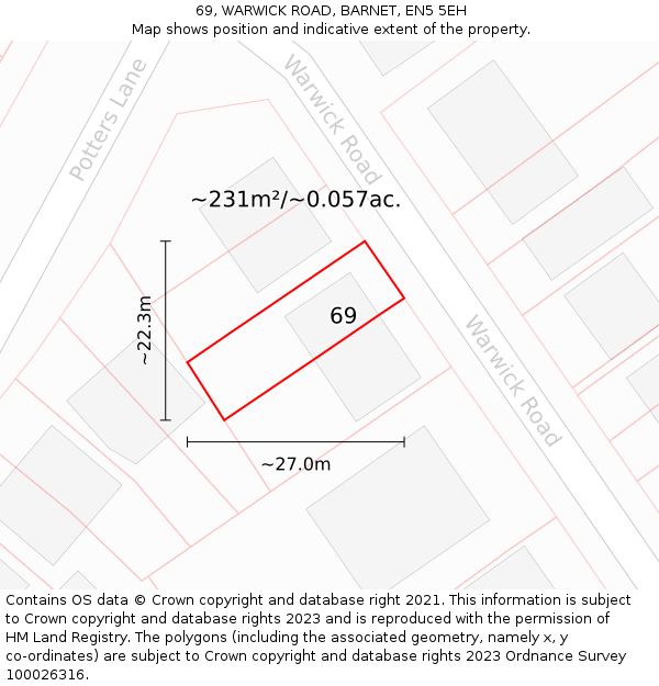 69, WARWICK ROAD, BARNET, EN5 5EH: Plot and title map