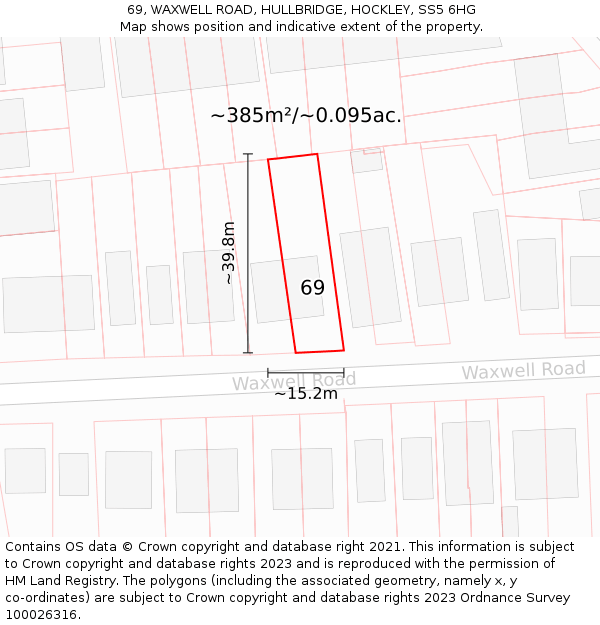 69, WAXWELL ROAD, HULLBRIDGE, HOCKLEY, SS5 6HG: Plot and title map