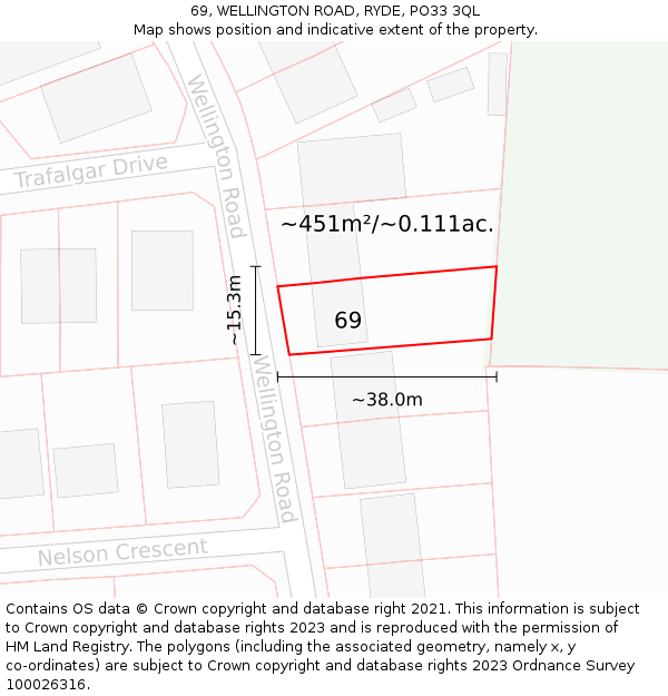 69, WELLINGTON ROAD, RYDE, PO33 3QL: Plot and title map