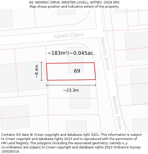 69, WENRISC DRIVE, MINSTER LOVELL, WITNEY, OX29 0RG: Plot and title map