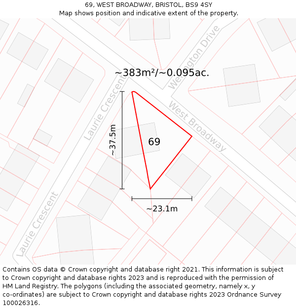 69, WEST BROADWAY, BRISTOL, BS9 4SY: Plot and title map