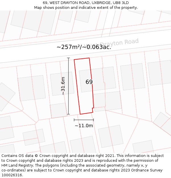 69, WEST DRAYTON ROAD, UXBRIDGE, UB8 3LD: Plot and title map