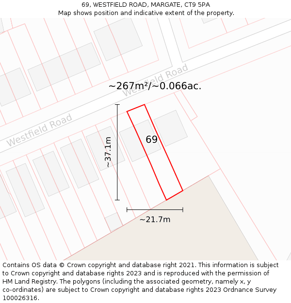 69, WESTFIELD ROAD, MARGATE, CT9 5PA: Plot and title map