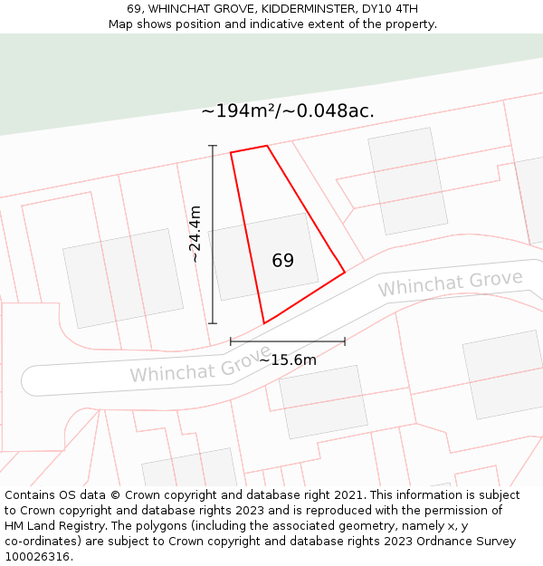 69, WHINCHAT GROVE, KIDDERMINSTER, DY10 4TH: Plot and title map