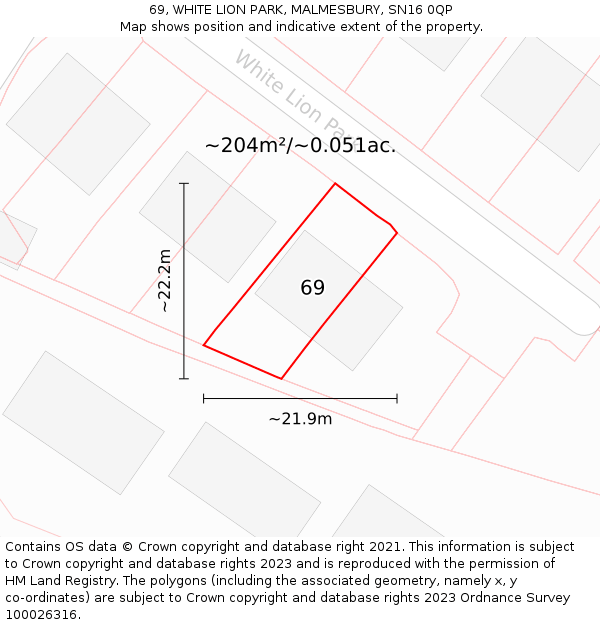 69, WHITE LION PARK, MALMESBURY, SN16 0QP: Plot and title map