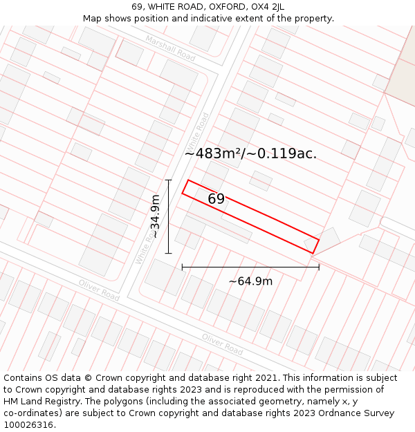 69, WHITE ROAD, OXFORD, OX4 2JL: Plot and title map