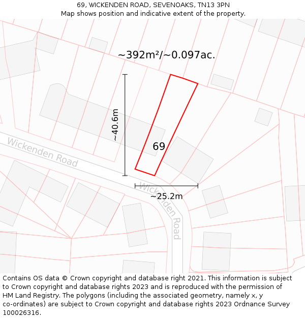 69, WICKENDEN ROAD, SEVENOAKS, TN13 3PN: Plot and title map