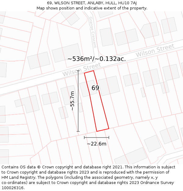 69, WILSON STREET, ANLABY, HULL, HU10 7AJ: Plot and title map