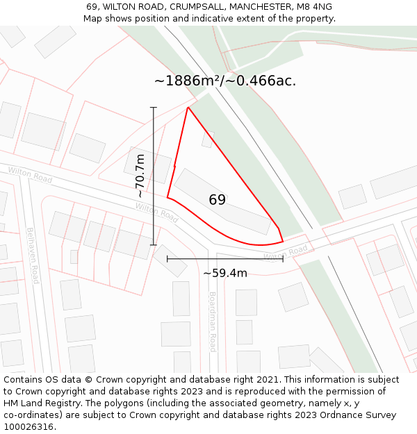 69, WILTON ROAD, CRUMPSALL, MANCHESTER, M8 4NG: Plot and title map