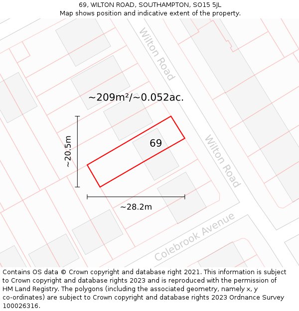 69, WILTON ROAD, SOUTHAMPTON, SO15 5JL: Plot and title map