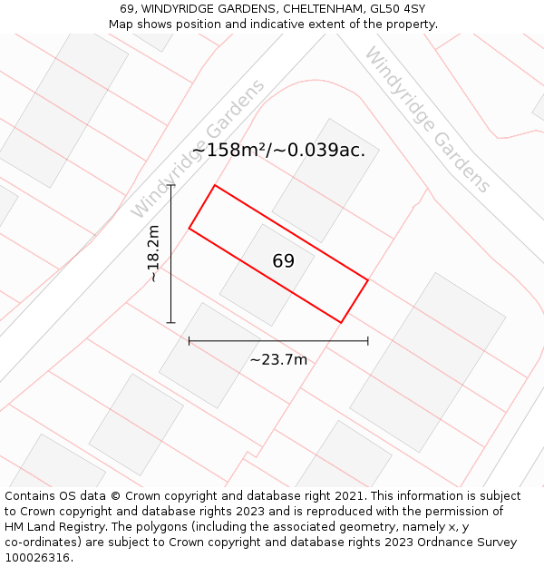 69, WINDYRIDGE GARDENS, CHELTENHAM, GL50 4SY: Plot and title map
