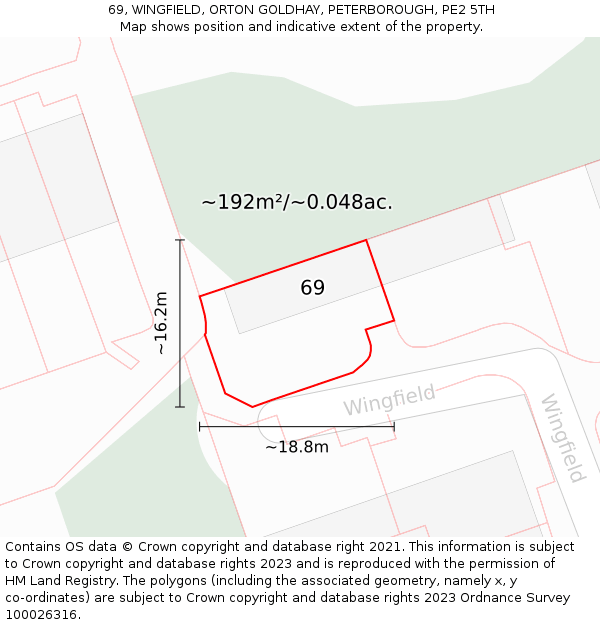 69, WINGFIELD, ORTON GOLDHAY, PETERBOROUGH, PE2 5TH: Plot and title map