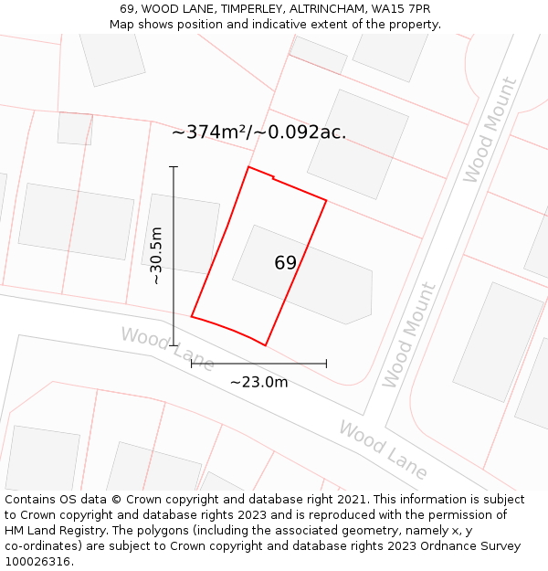 69, WOOD LANE, TIMPERLEY, ALTRINCHAM, WA15 7PR: Plot and title map