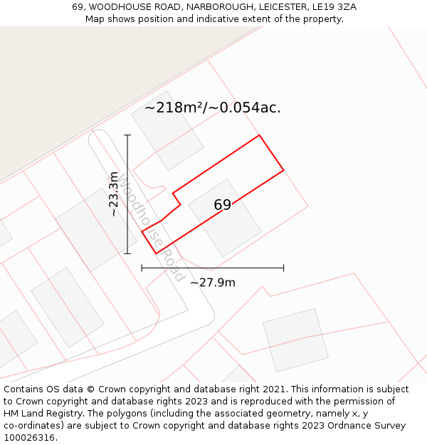 69, WOODHOUSE ROAD, NARBOROUGH, LEICESTER, LE19 3ZA: Plot and title map