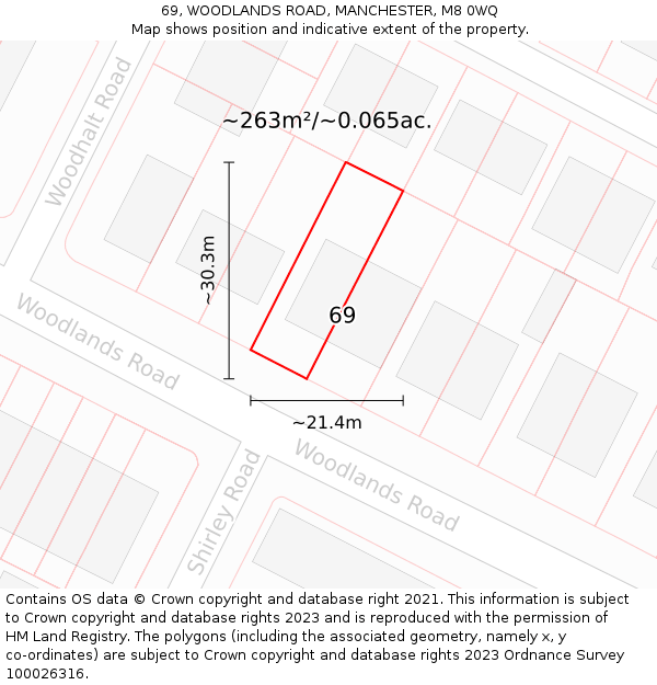 69, WOODLANDS ROAD, MANCHESTER, M8 0WQ: Plot and title map