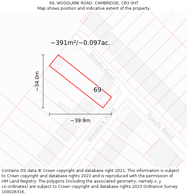 69, WOODLARK ROAD, CAMBRIDGE, CB3 0HT: Plot and title map