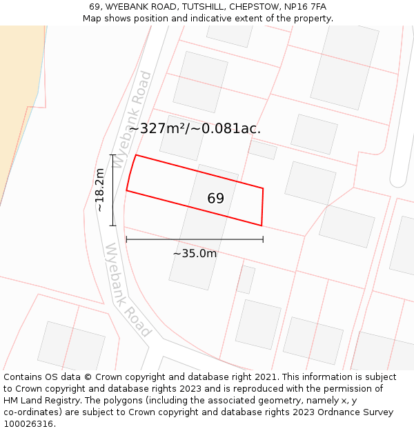 69, WYEBANK ROAD, TUTSHILL, CHEPSTOW, NP16 7FA: Plot and title map