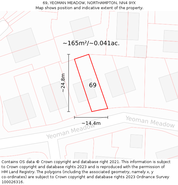 69, YEOMAN MEADOW, NORTHAMPTON, NN4 9YX: Plot and title map