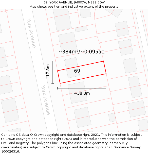 69, YORK AVENUE, JARROW, NE32 5QW: Plot and title map