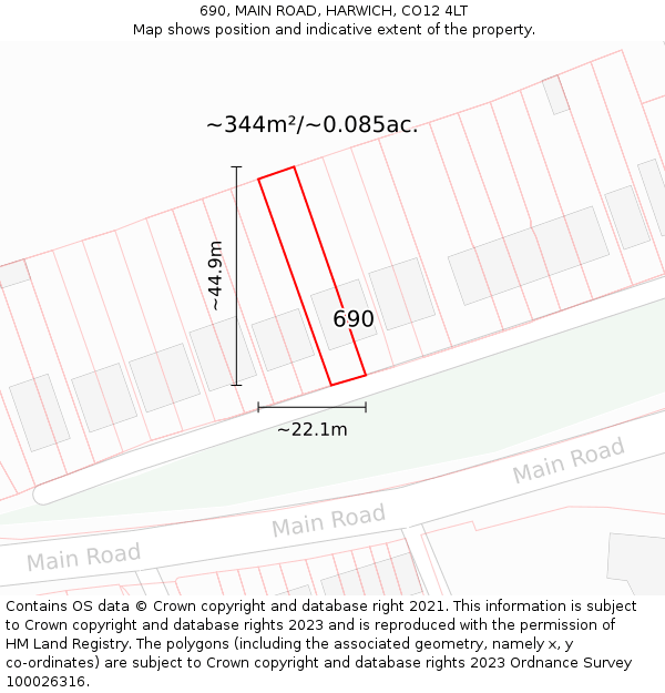 690, MAIN ROAD, HARWICH, CO12 4LT: Plot and title map