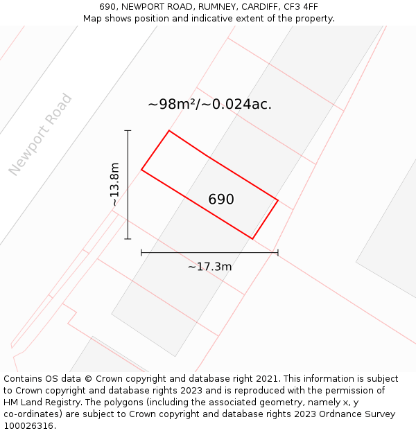 690, NEWPORT ROAD, RUMNEY, CARDIFF, CF3 4FF: Plot and title map