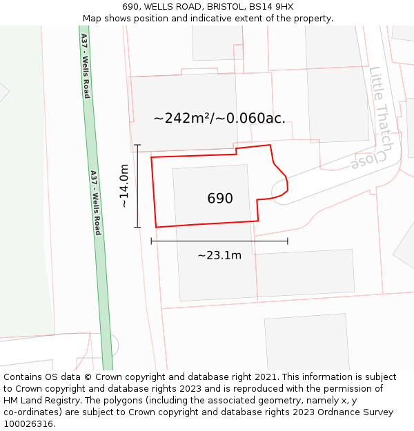 690, WELLS ROAD, BRISTOL, BS14 9HX: Plot and title map