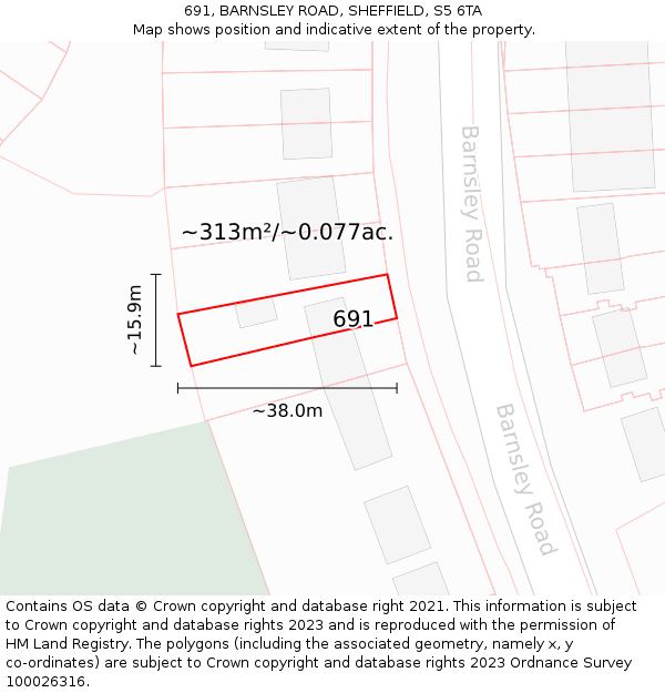 691, BARNSLEY ROAD, SHEFFIELD, S5 6TA: Plot and title map