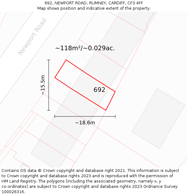 692, NEWPORT ROAD, RUMNEY, CARDIFF, CF3 4FF: Plot and title map