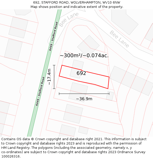 692, STAFFORD ROAD, WOLVERHAMPTON, WV10 6NW: Plot and title map