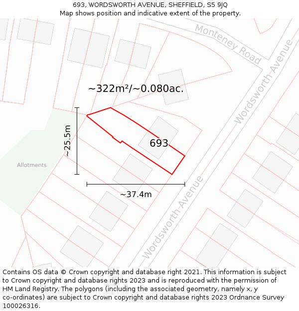 693, WORDSWORTH AVENUE, SHEFFIELD, S5 9JQ: Plot and title map