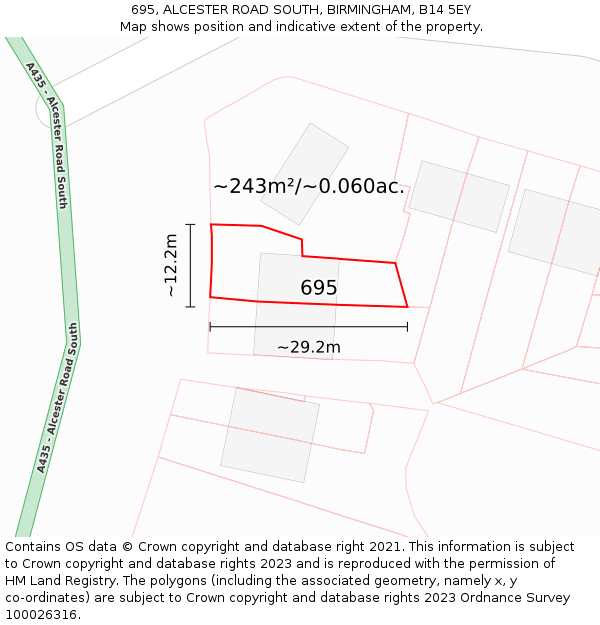 695, ALCESTER ROAD SOUTH, BIRMINGHAM, B14 5EY: Plot and title map