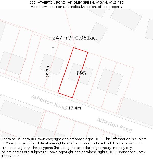 695, ATHERTON ROAD, HINDLEY GREEN, WIGAN, WN2 4SD: Plot and title map