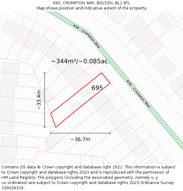 695, CROMPTON WAY, BOLTON, BL1 8TL: Plot and title map