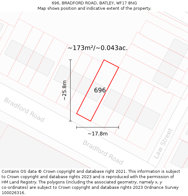 696, BRADFORD ROAD, BATLEY, WF17 8NG: Plot and title map