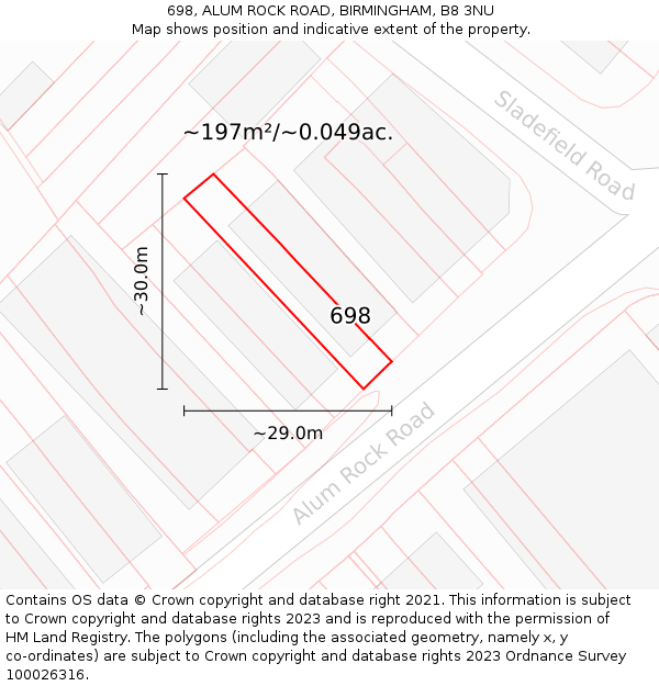 698, ALUM ROCK ROAD, BIRMINGHAM, B8 3NU: Plot and title map