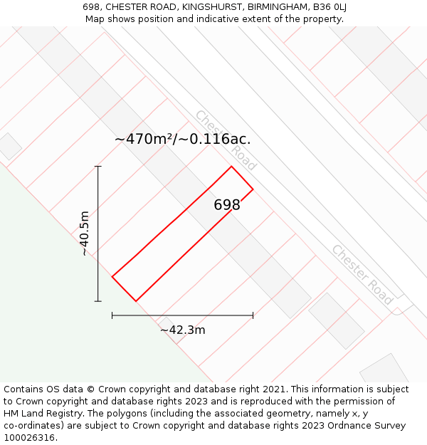 698, CHESTER ROAD, KINGSHURST, BIRMINGHAM, B36 0LJ: Plot and title map