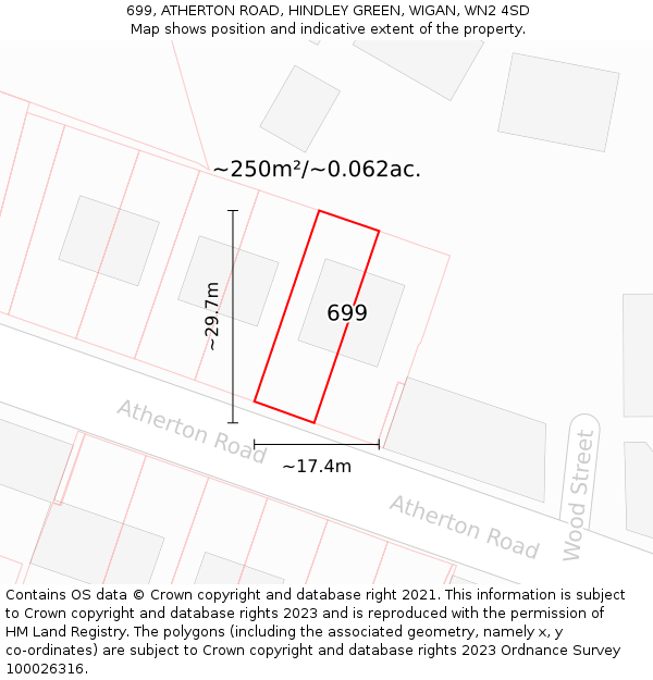 699, ATHERTON ROAD, HINDLEY GREEN, WIGAN, WN2 4SD: Plot and title map