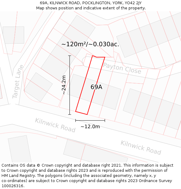 69A, KILNWICK ROAD, POCKLINGTON, YORK, YO42 2JY: Plot and title map