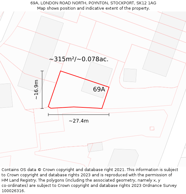 69A, LONDON ROAD NORTH, POYNTON, STOCKPORT, SK12 1AG: Plot and title map