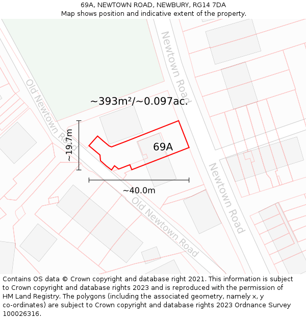 69A, NEWTOWN ROAD, NEWBURY, RG14 7DA: Plot and title map